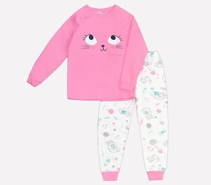 картинка CROCKID / Пижама цвет: тепло розовый+котята с клубочками от магазина Одежда+