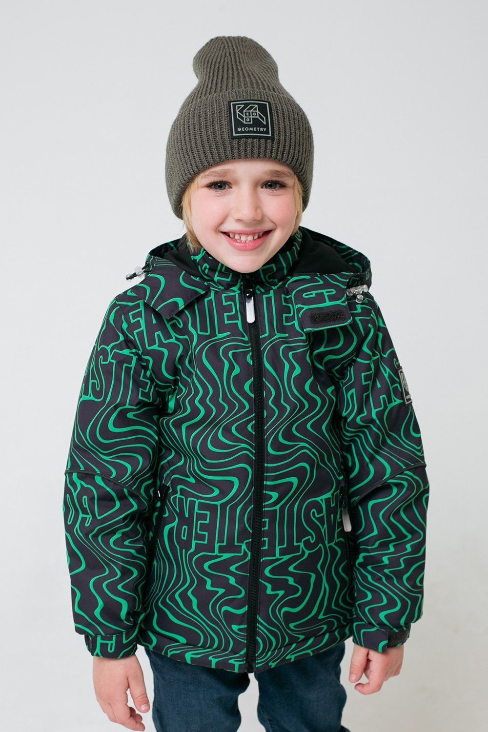 картинка CROCKID / Куртка зимняя для мальчика цвет : чёрно-зелёный, волны от магазина Одежда+